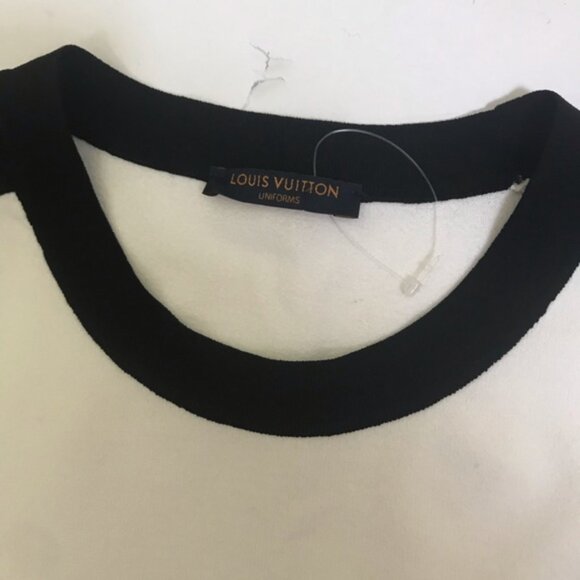 Louis Vuitton NEW Sweater Top Flare Sleeve Cuffs Uniform White Black Knit Crew S - Picture 4 of 16